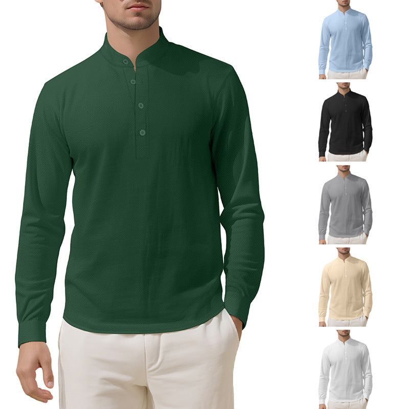 Herren Elegantes Langarmhemd mit Stehkragen und Knopfleiste Drune