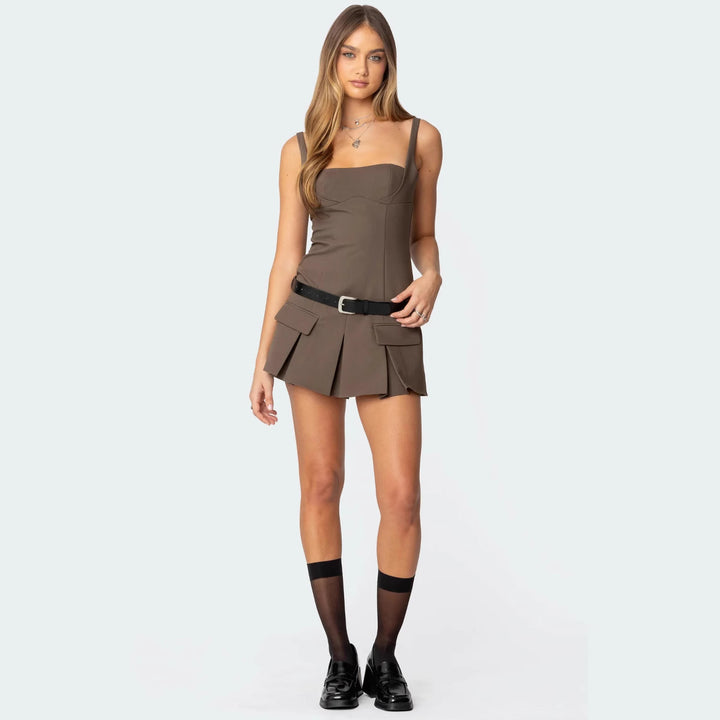Damen Sportliches Overallkleid mit tiefem Ausschnitt und praktischen Taschen Drune