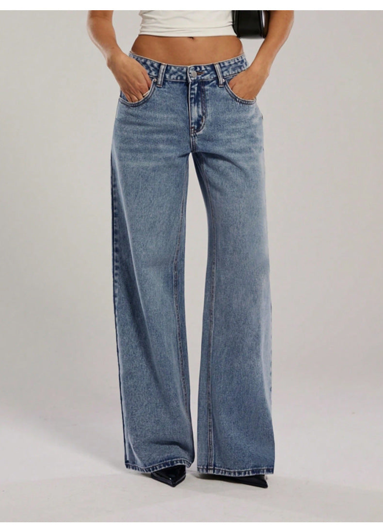 Damen Hochtaillierte Denimhose mit extraweiter Beinform und cleaner Vintage‑Waschung Drune