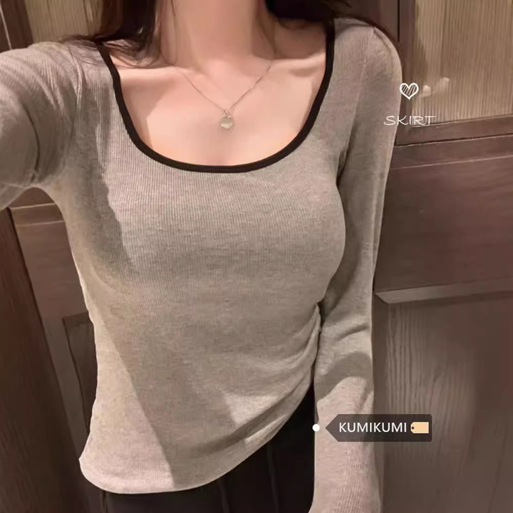Damen Langarmshirt mit kontrastierendem Ausschnitt Drune