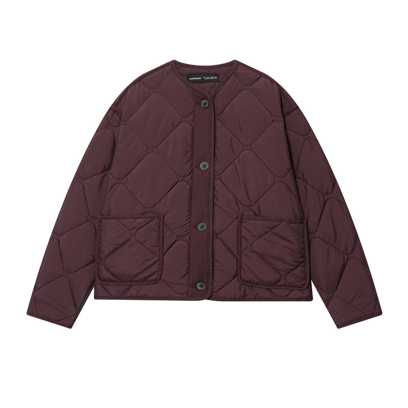 Damen Gesteppte Oversize‑Steppjacke mit Rundhalsausschnitt, aufgesetzten Taschen und Knopfleiste Drune