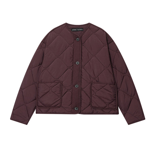 Damen Gesteppte Oversize‑Steppjacke mit Rundhalsausschnitt, aufgesetzten Taschen und Knopfleiste Drune
