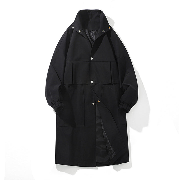 Herren Langer Oversize Utility Mantel mit zweistufiger Front, Druckknopfverschluss und großen Pattentaschen Drune