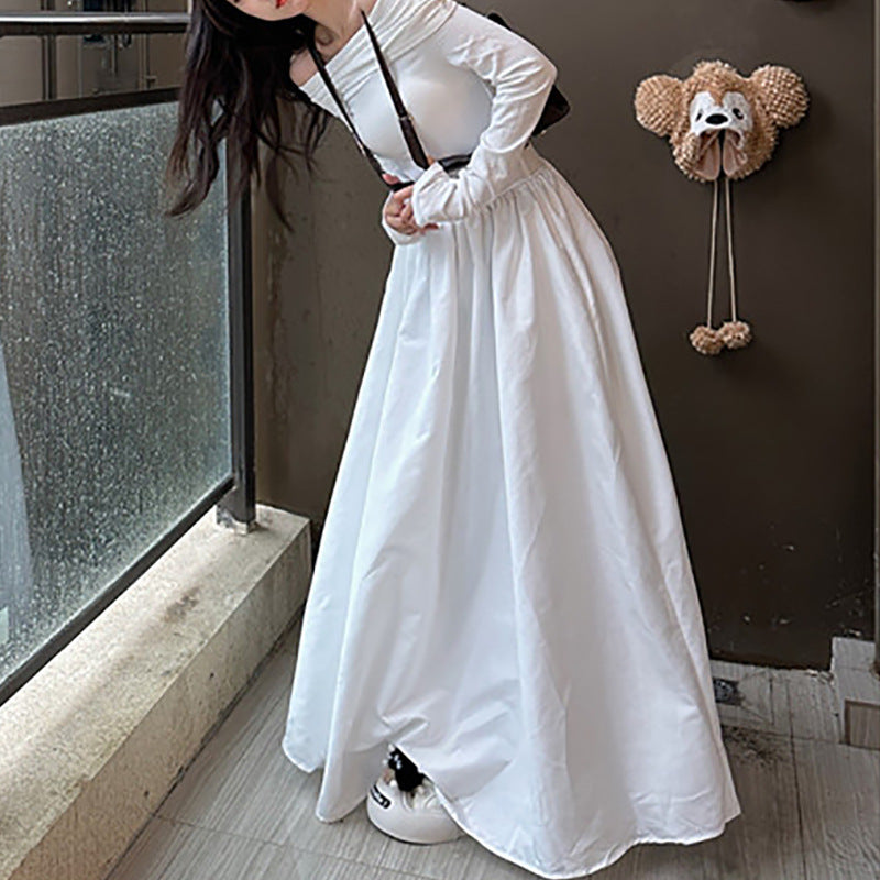 Damen elegantes Off-Shoulder Maxikleid mit modernen Trägerdetails Drune