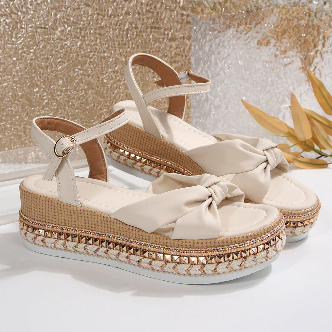 Damen Komfortable Plateau-Sandalen mit Knoten-Detail Drune