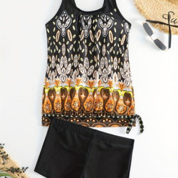 Damen Tankini-Set mit buntem Muster und bequemen Badeshorts Drune