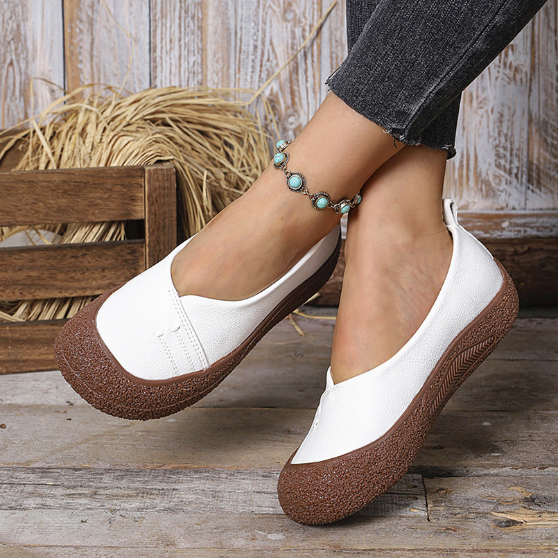 Damen nan komfortable Slip-On Plateau-Ballerina mit strukturierter Gummilaufsohle und weichem PU-Obermaterial Drune