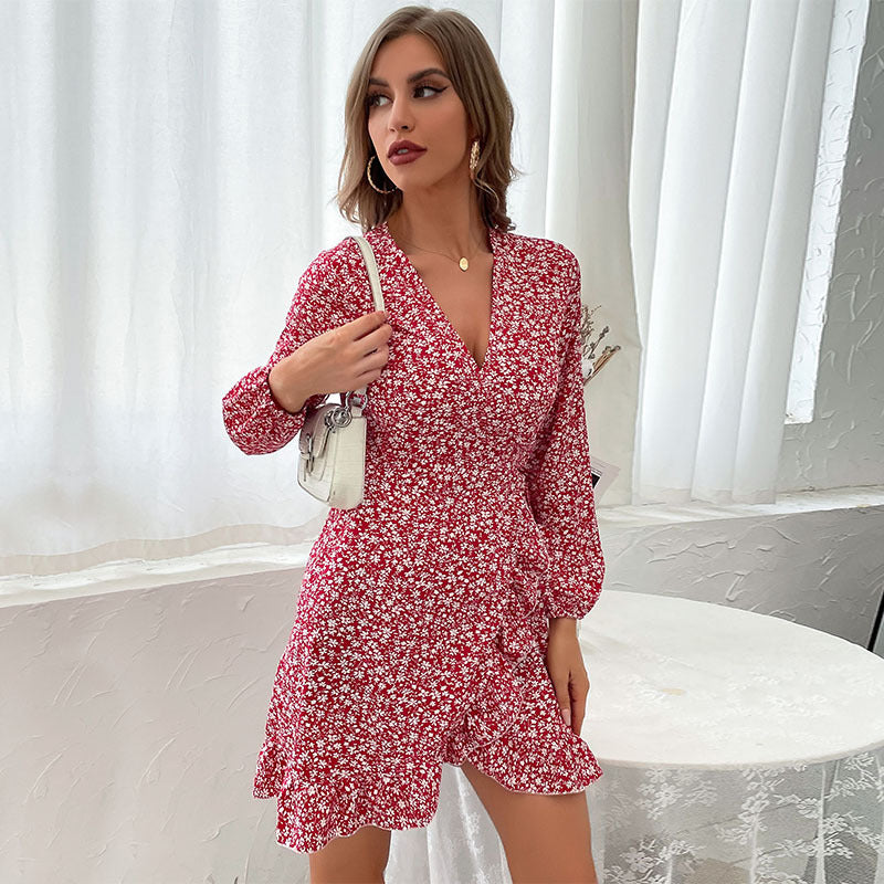 Damen Wickelkleid mit floralen Mustern und taillierbarem Gürtel Drune