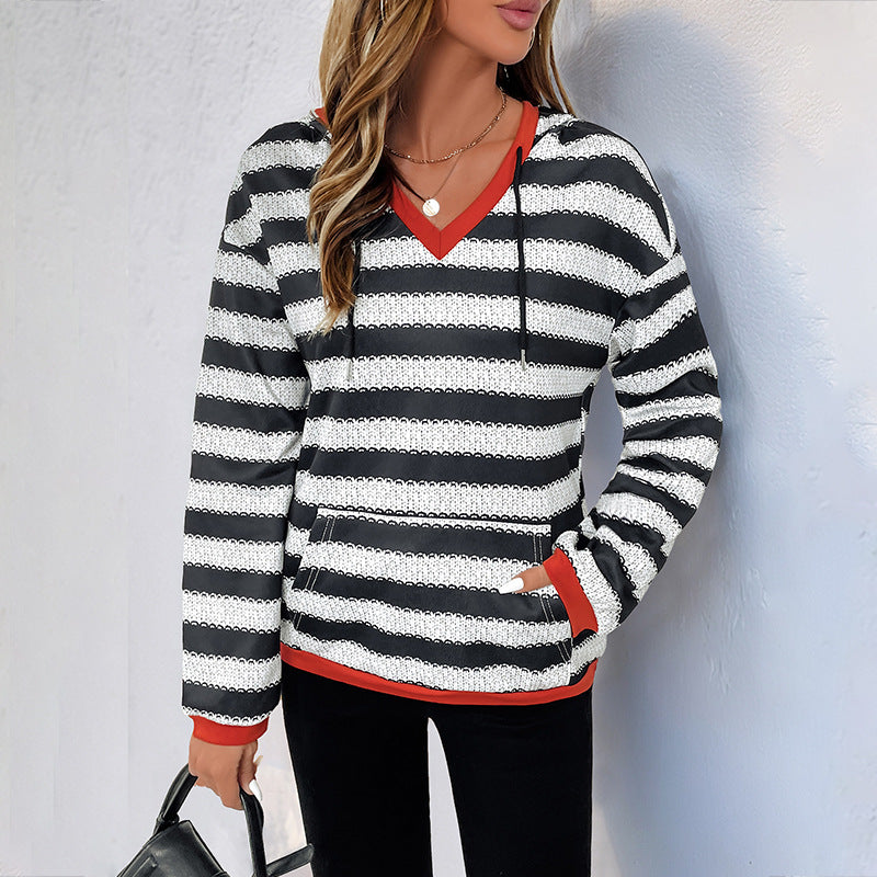 Damen Kapuzenpullover mit modernem Streifen-Muster und praktischem Kängurutasche Drune