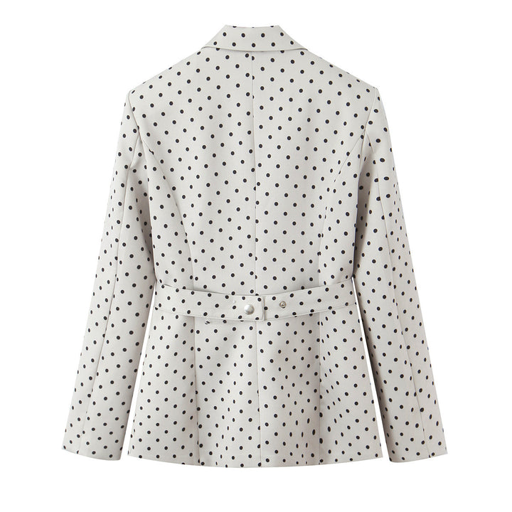 Damen Taillierter gepunkteter Blazer mit Bindegürtel und Reverskragen Drune