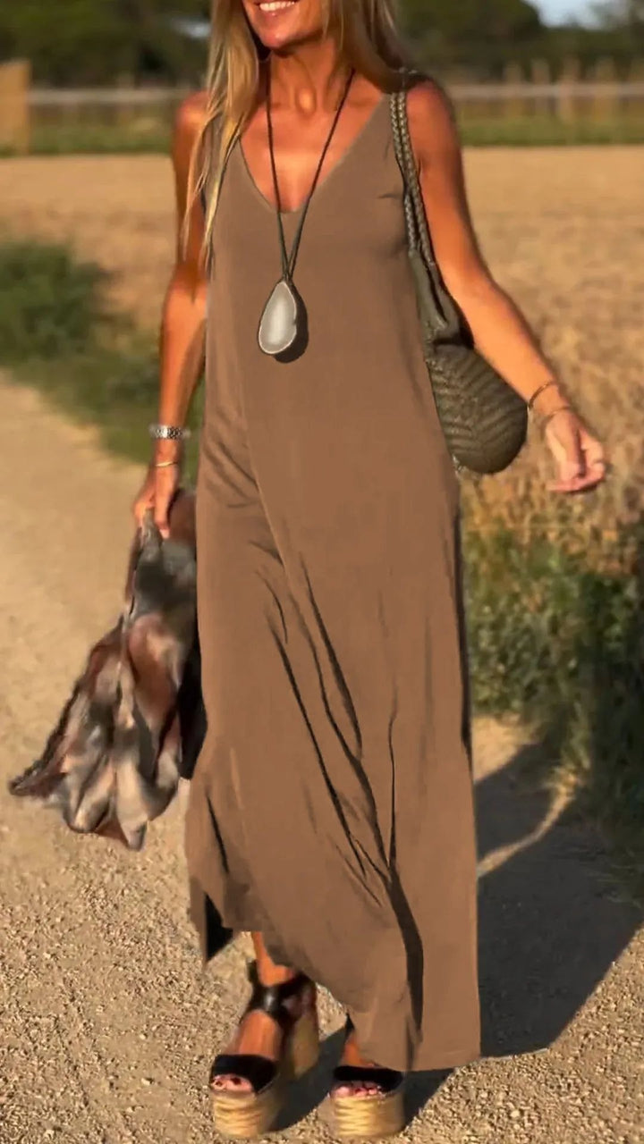 Damen Maxikleid mit eleganter V-Form und qualitativ hochwertigem Obermaterial Drune