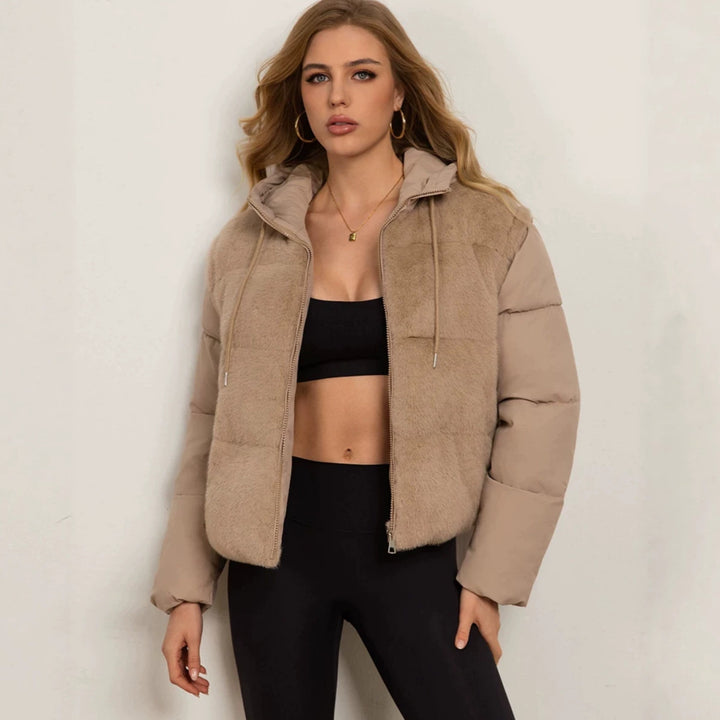 Damen Leichte wattierte Hybrid-Weste mit Teddyfront, abnehmbaren Ärmeln und Kordelkapuze Drune