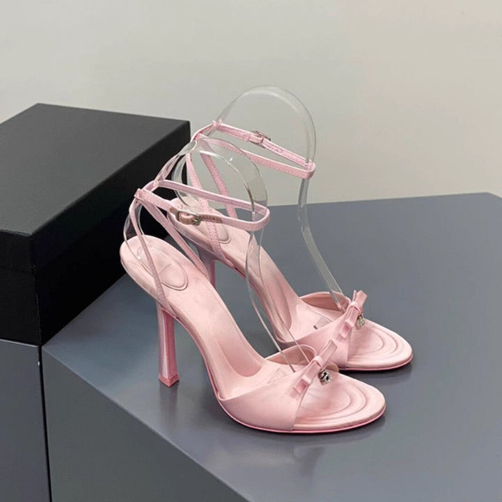 Damen elegante High Heel Sandalen mit transparentem Riemen und stilvollen Schleifen Drune