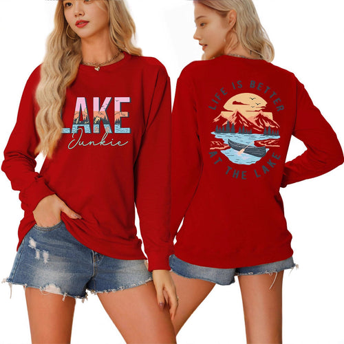 Damen Langarmshirt mit kreativem Lake-Motiv und lässiger Passform Drune