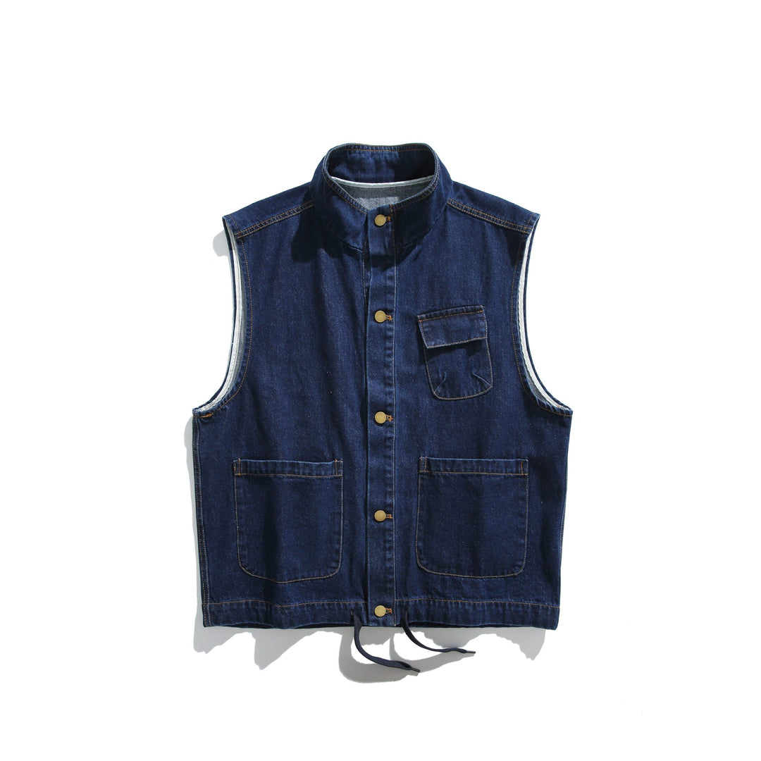 Unisex Denim-Weste im Utility‑Stil mit Stehkragen Drune