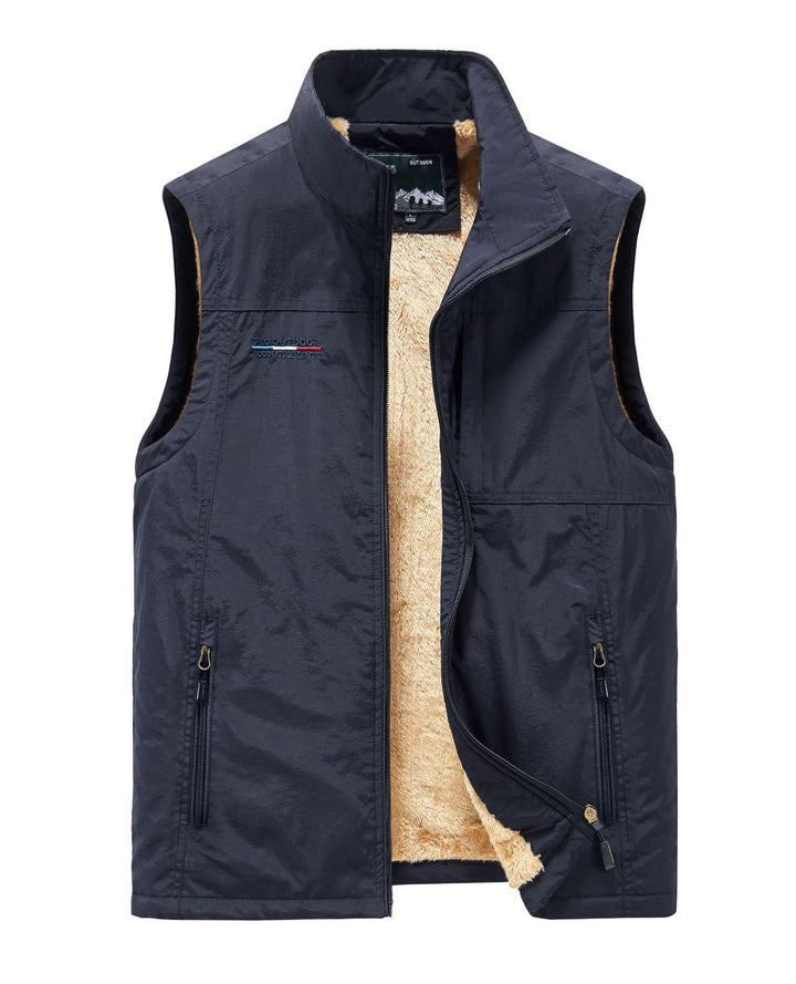 Herren warme Outdoor‑Weste mit Teddyfutter und mehreren Reißverschluss‑Taschen Drune