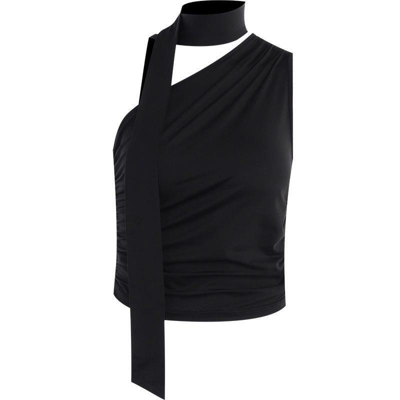 Damen asymmetrisches Top mit bindbaren Schlaufen und Raffung Drune