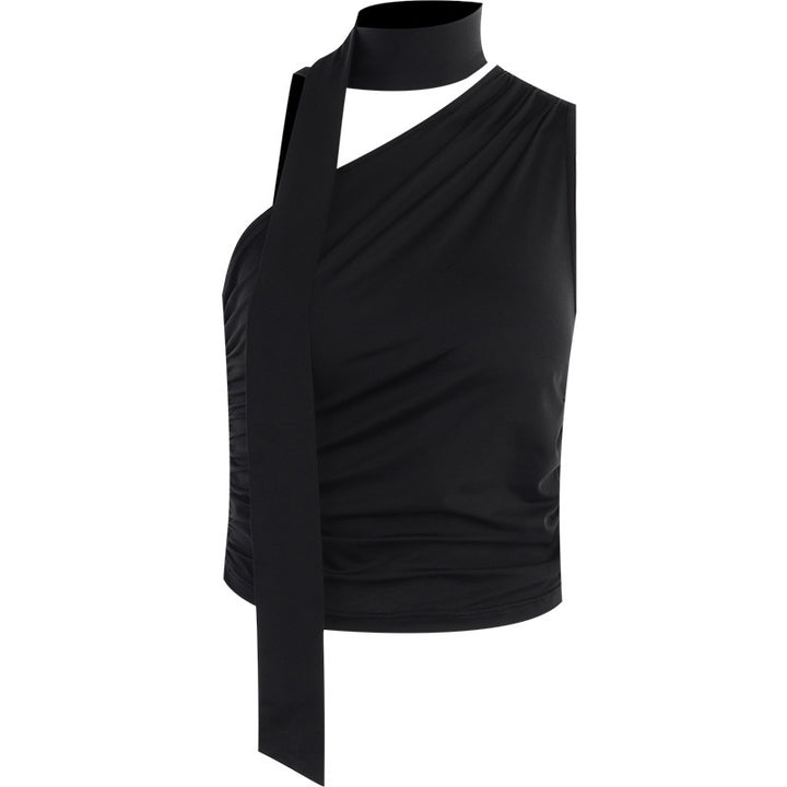 Damen asymmetrisches Top mit bindbaren Schlaufen und Raffung Drune