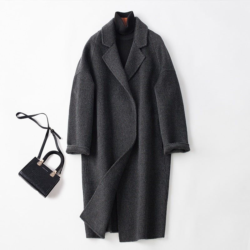 Damen Eleganter Wollmantel mit Abnehmbarer Kapuze Drune