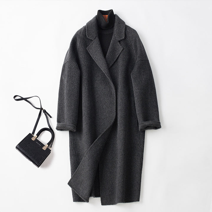 Damen Eleganter Wollmantel mit Abnehmbarer Kapuze Drune