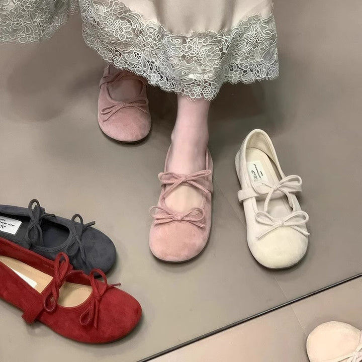 Damen Ballerinas aus weichem Wildleder mit zartem Schleifenverzierung Drune