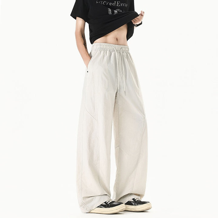 Herren Weit geschnittene Relaxed-Fit Leinen-Baumwoll-Hose mit elastischem Bund und Kordelzug Drune