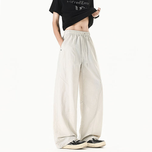Herren Weit geschnittene Relaxed-Fit Leinen-Baumwoll-Hose mit elastischem Bund und Kordelzug Drune