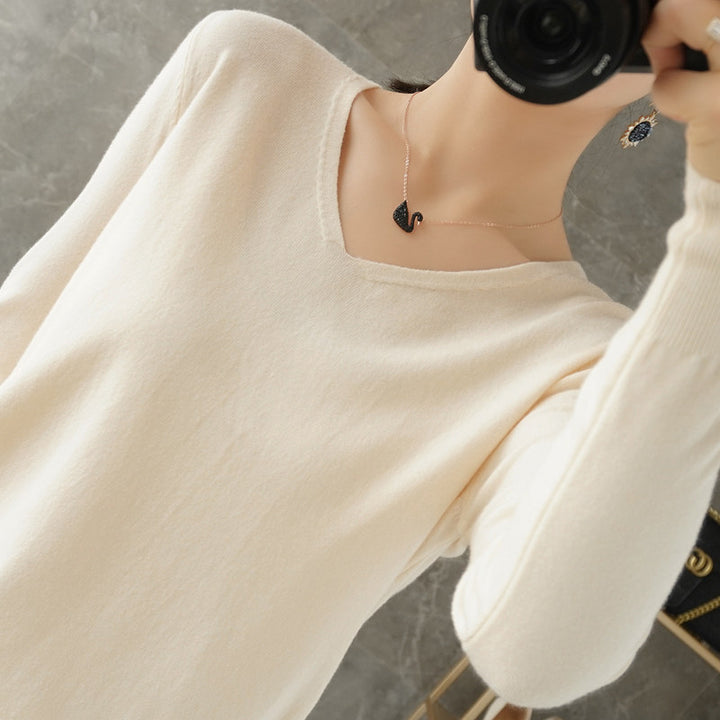 Damen leichter V-Ausschnitt Kaschmir-Look Feinstrickpullover Drune