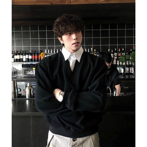 Herren modischer Oversized-Pullover mit V-Ausschnitt Drune