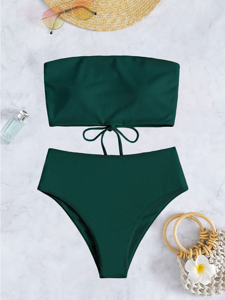 Damen Bandeau-Bikini mit hohem Bund und Rippdesign Drune