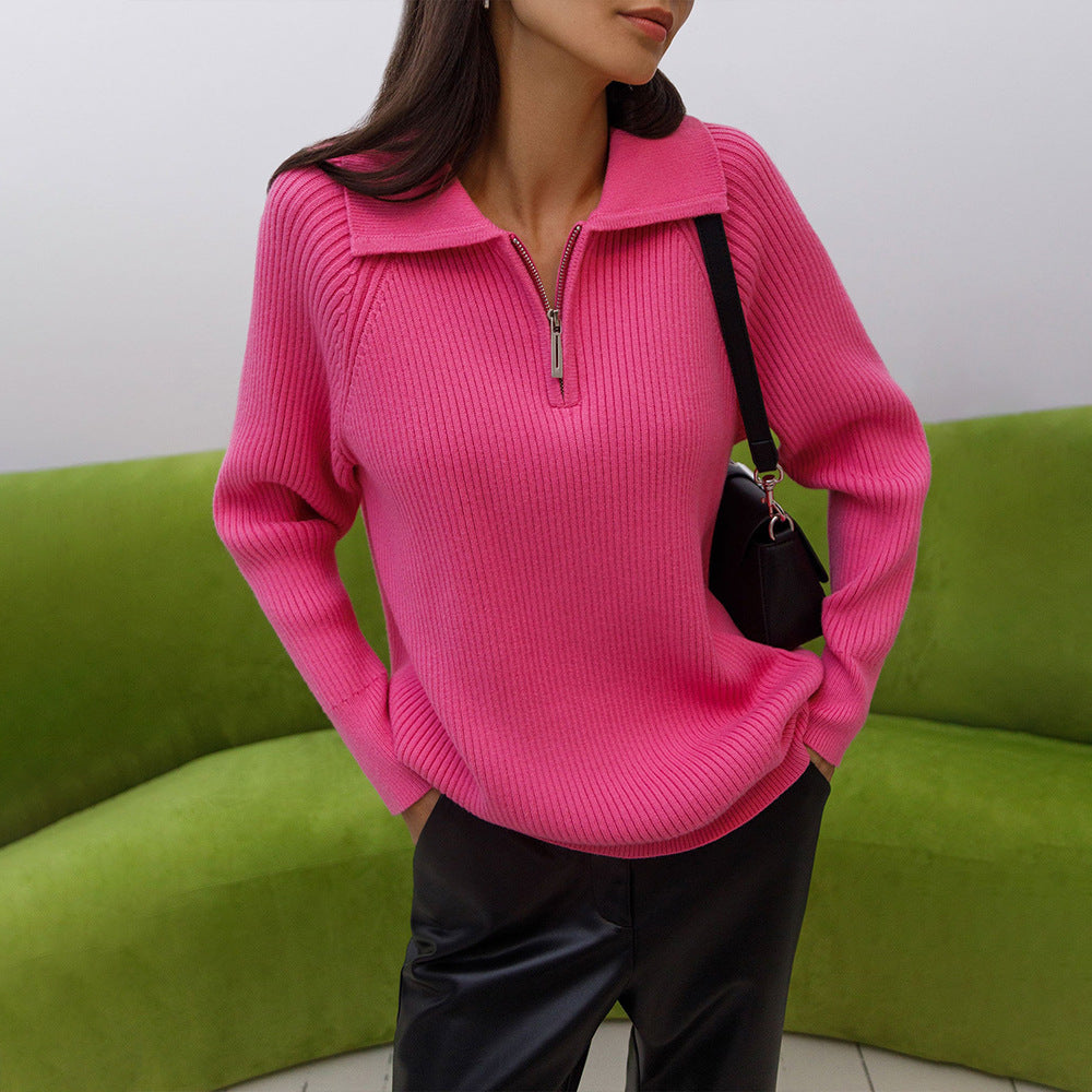 Damen Gemütlicher Feinstrickpullover mit Kängurutasche und Kragen Drune