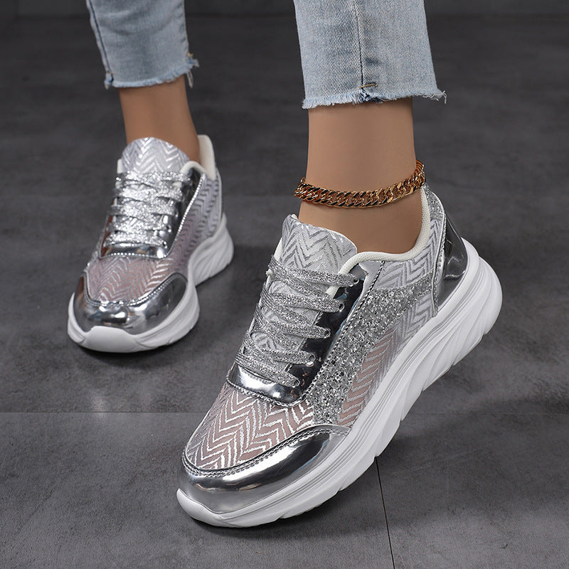 Damen nan glamouröser auffälliger Sneaker mit Glitzerpaneelen jacquardgewebtem Obermaterial und ergonomischer Wellenlaufsohle Drune