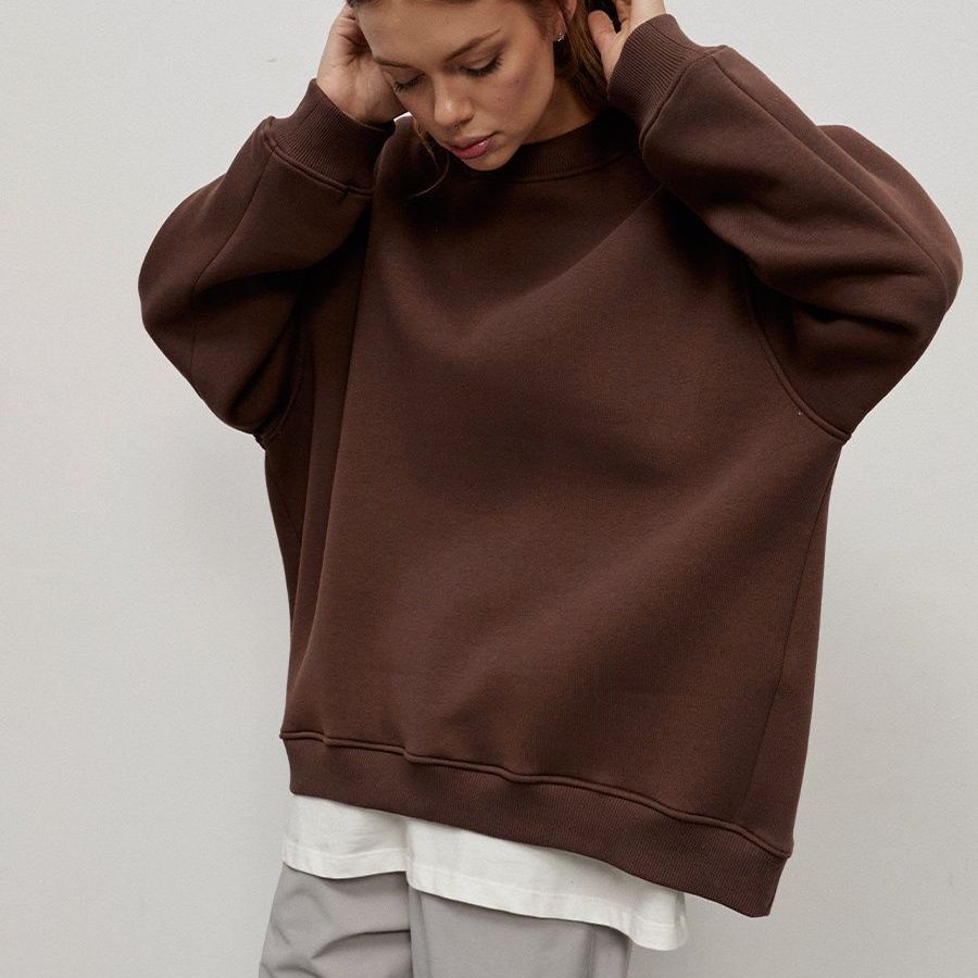 Drune | Damen Lockere Rundhals-fleece-sweatshirt