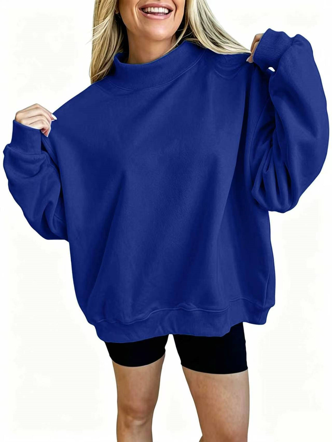 Damen Oversize Sweatshirt mit Stehkragen und Ballonärmeln Drune