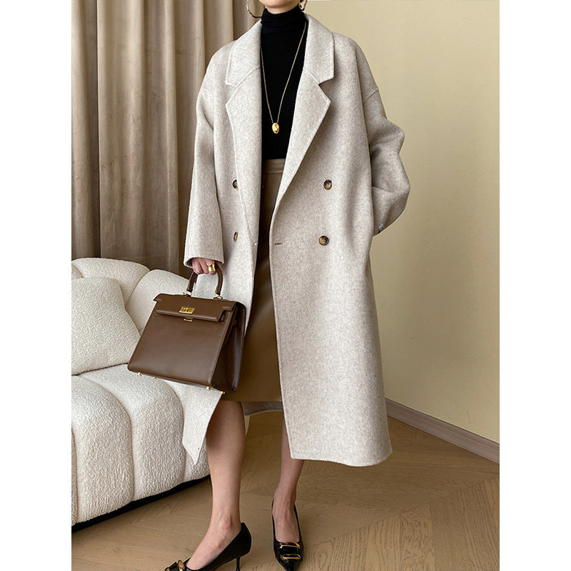 Damen eleganter Wollmantel mit doppelter Knopfleiste und weitem Schnitt Drune