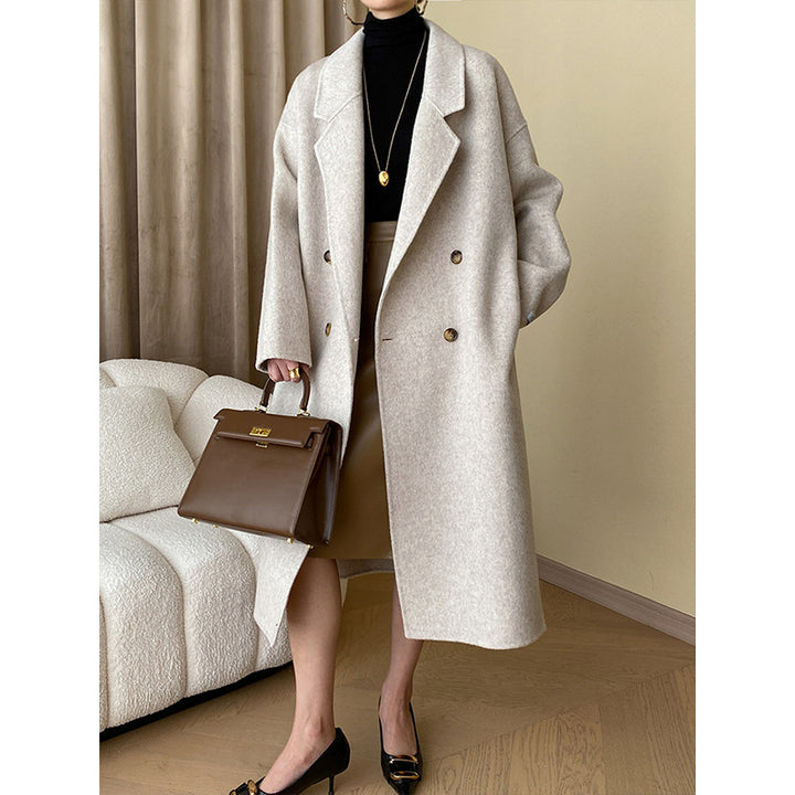 Damen eleganter Wollmantel mit doppelter Knopfleiste und weitem Schnitt Drune