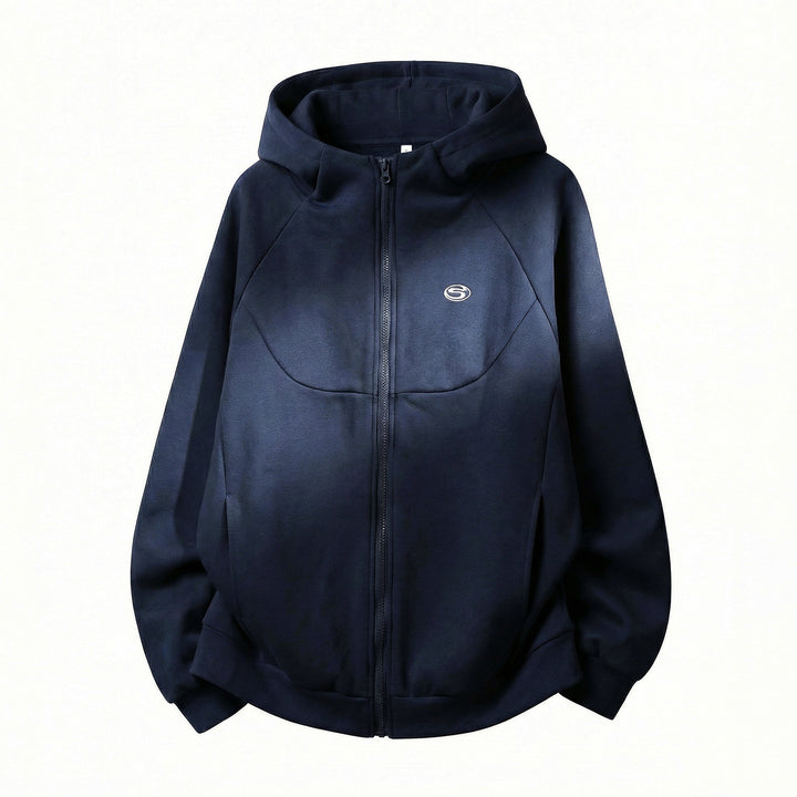 Unisex Oversize Kapuzen-Sweatjacke mit Reißverschluss und wattierter Struktur Drune