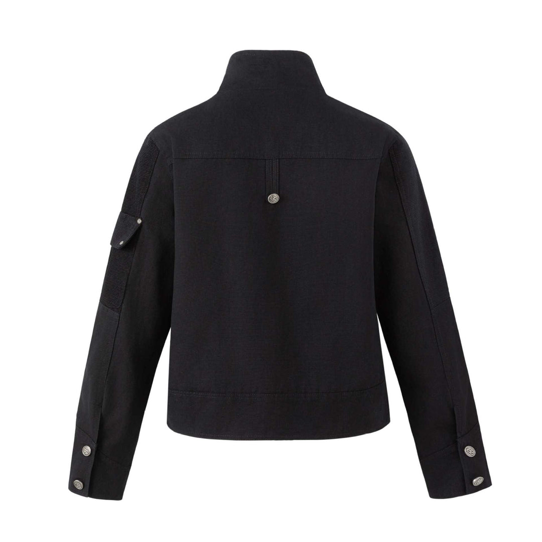 Herren Military-inspirierte Kurzjacke mit Stehkragen, Schnallenriemen und dekorativen Pattentaschen Drune