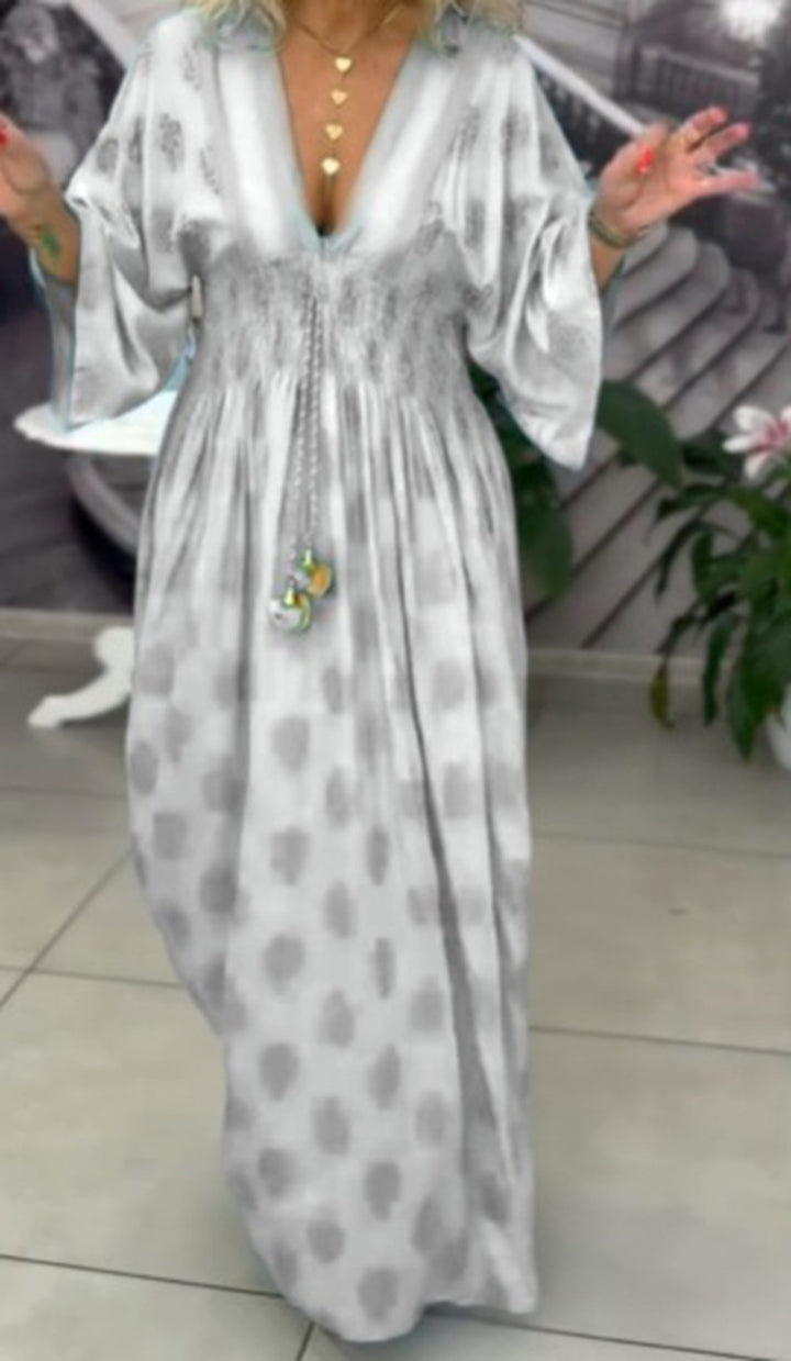Damen nan gerafftes Maxikleid mit Smok-Taille, Kimonosärmeln und Zierquaste Drune