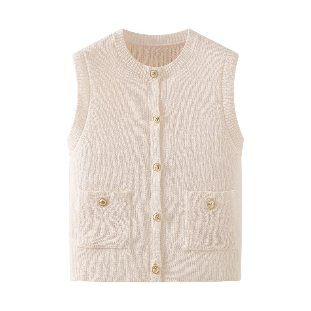 Damen Strickjacke ohne Ärmel mit Knopfdetails und praktischen Taschen Drune