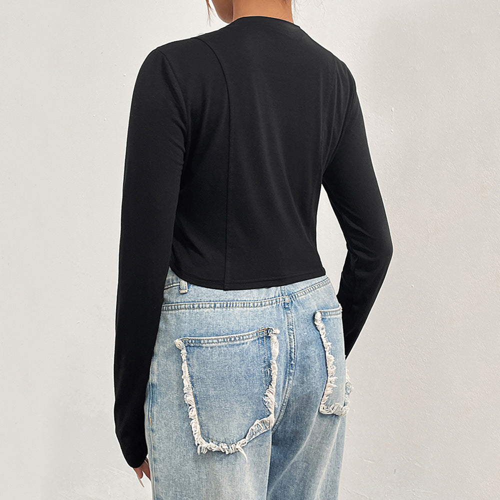 Damen cropped Langarmshirt mit Statement-Patch Drune