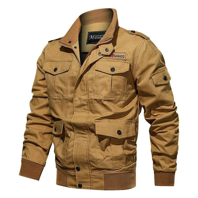 Herren Militärinspirierte Canvas-Fieldjacke mit Schulterklappen und Multifunktions-Taschen Drune
