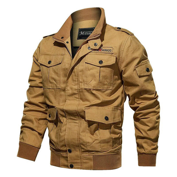 Herren Militärinspirierte Canvas-Fieldjacke mit Schulterklappen und Multifunktions-Taschen Drune