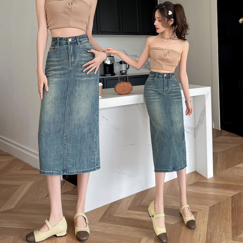 Damen Langer Denimrock mit Frontschlitz Drune