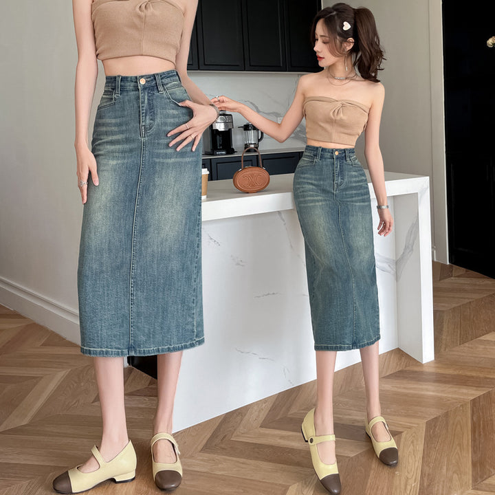 Damen Langer Denimrock mit Frontschlitz Drune