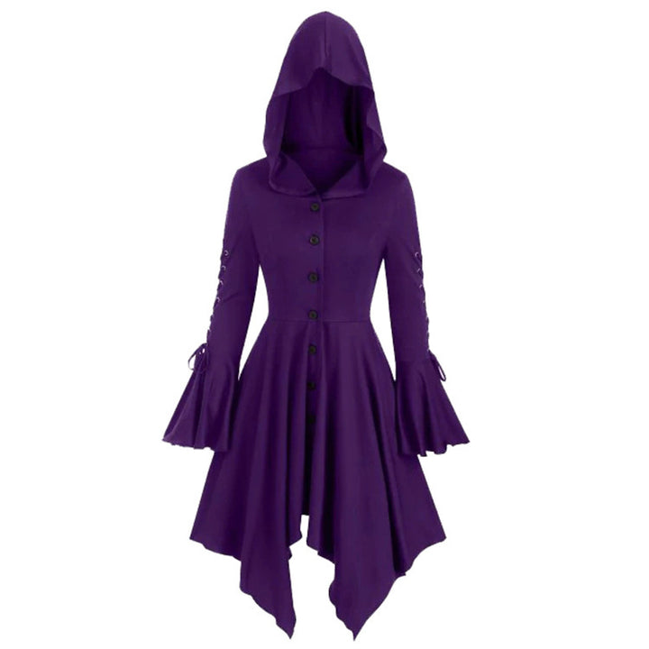 Damen nan Kapuzen-Mantelkleid mit asymmetrischem Zipfelsaum und geschnürten Glockenärmeln Drune