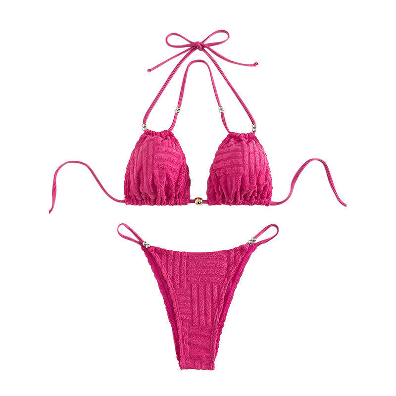 Damen Triangel-Bikini mit strukturiertem Obermaterial und goldenen Akzenten Drune