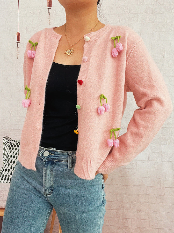 Damen Strickjacke mit fröhlichen Blumenapplikationen Drune