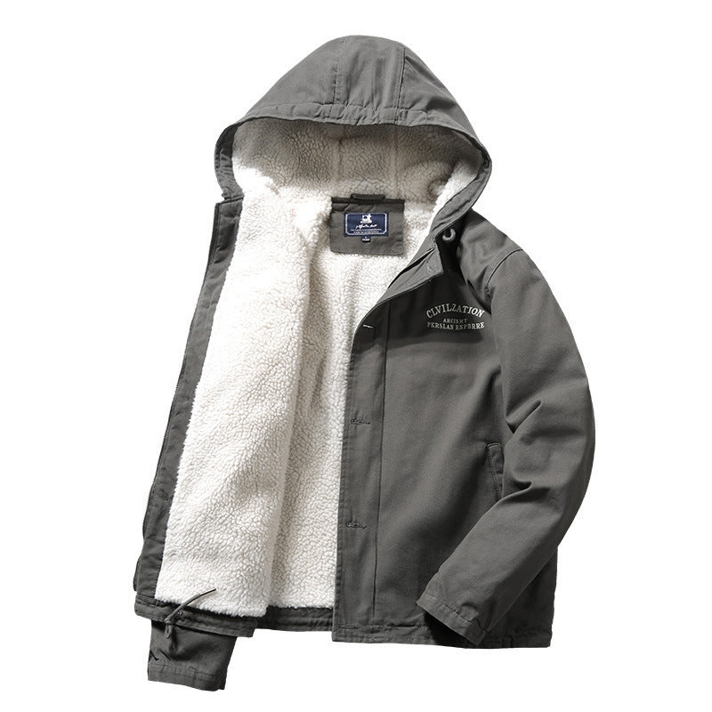 Herren Thermoisolierter Canvasparka mit vollem Sherpa-Innenfutter und Kapuze Drune