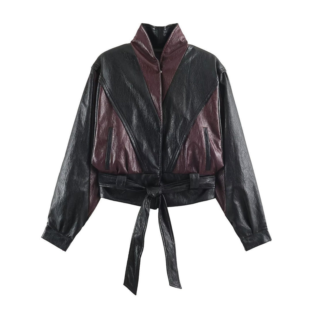 Damen Kurzjacke im Blousonstil mit hochabschließendem Kragen und Bindegürtel Drune